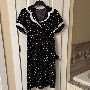 SHEIN Black and White Polka Dot Midi Dress
